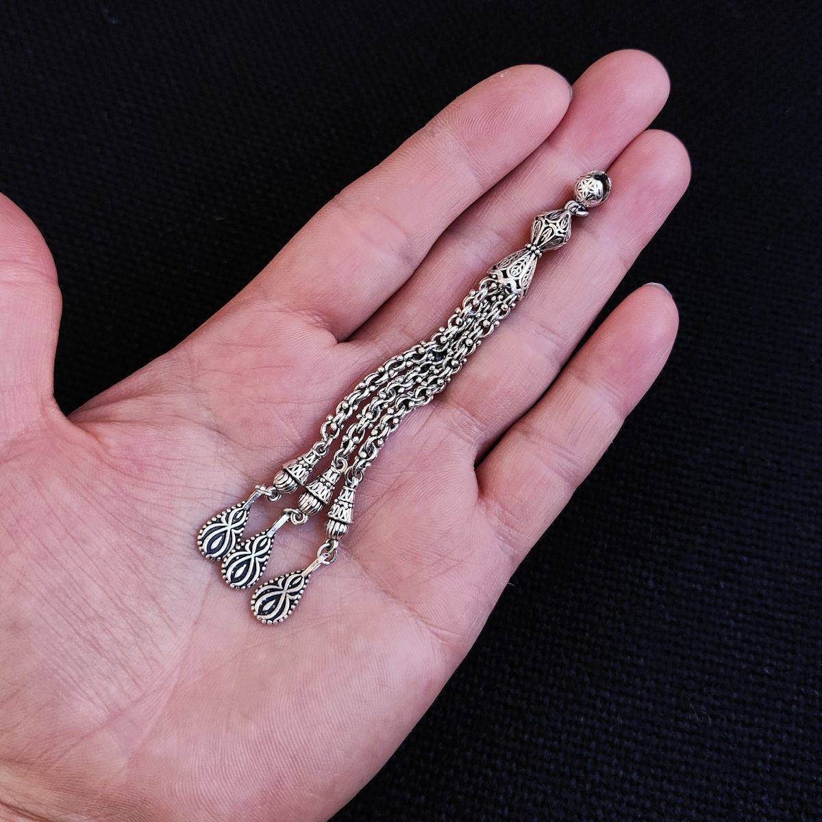 3 Dallı Orjinal Gümüş Kaplama Pirinç Püskül | Saray Model
