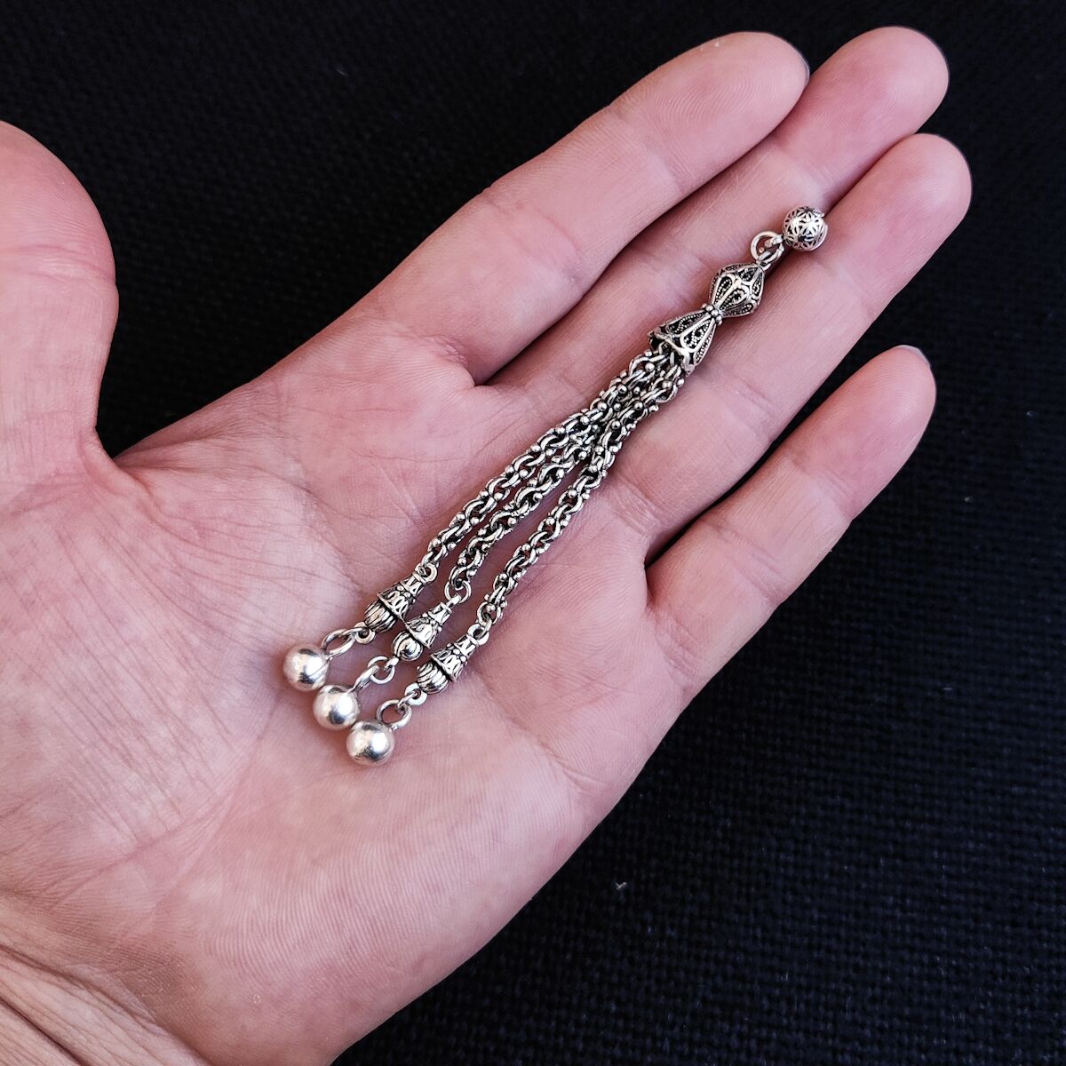 3 Dallı Orjinal Gümüş Kaplama Pirinç Püskül | Gülle Model