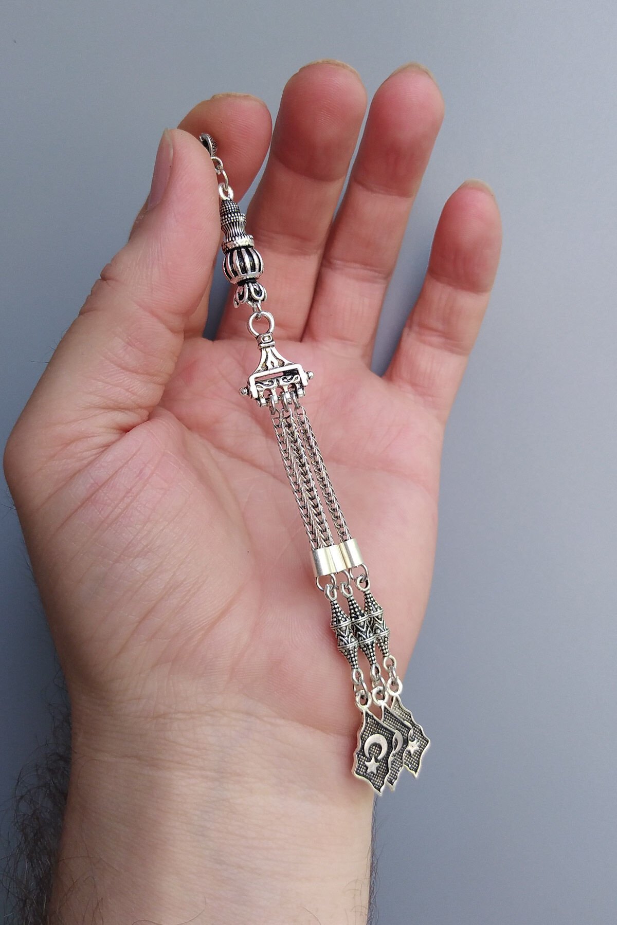 Mikron Gümüş Kaplama Sancak Model Tesbih Püskül Gümüş İşçilikli Sancak Püskül