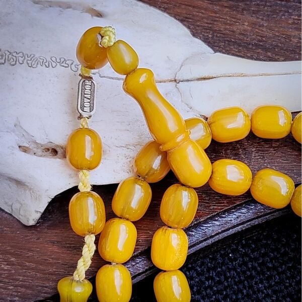 9x11 mm Sarı Hareli Çubuk Sıkma Kehribar Tesbih