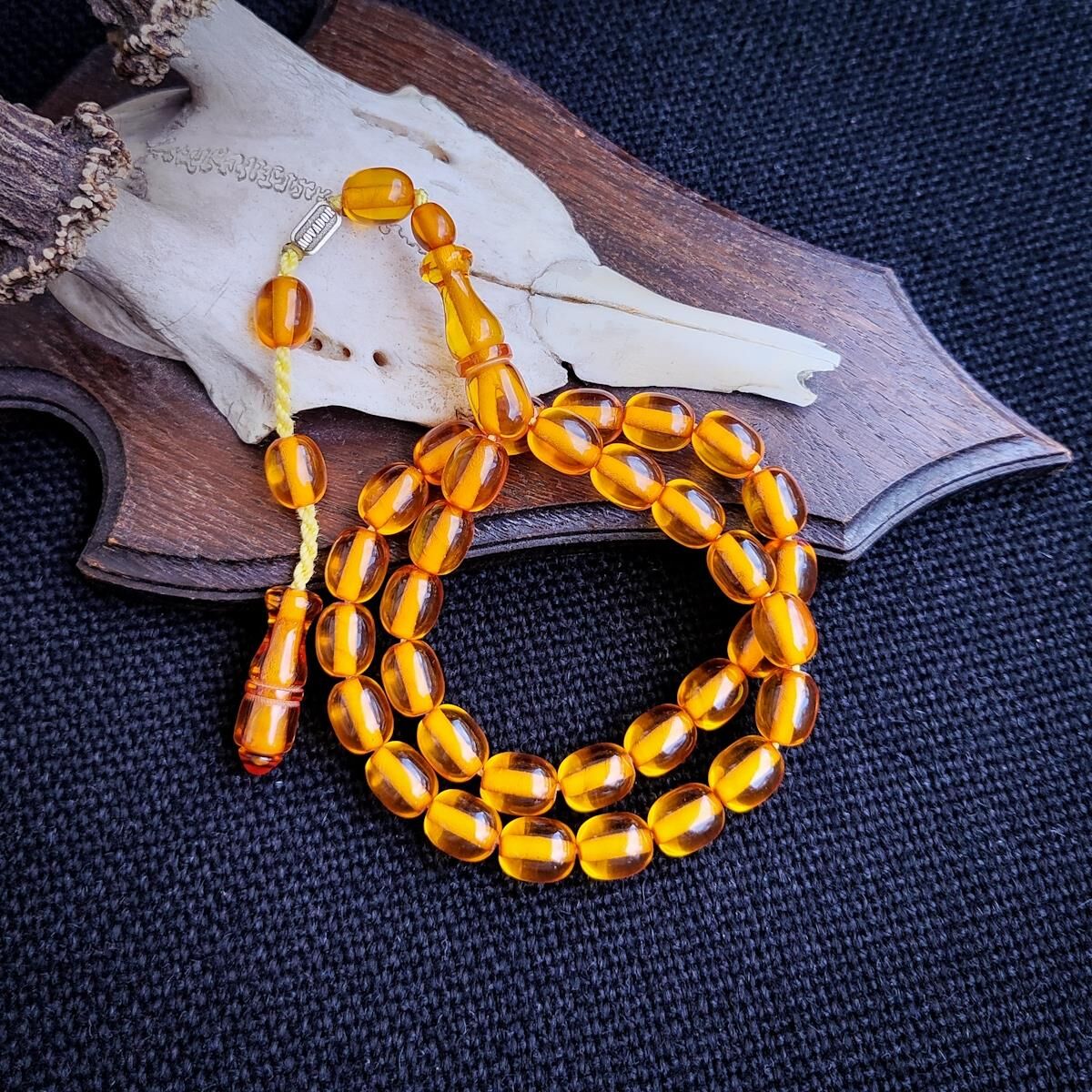 9x12 mm Altın Rengi Çubuk Sıkma Kehribar Tesbih