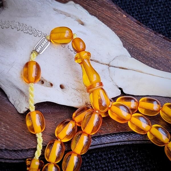 9x12 mm Altın Rengi Çubuk Sıkma Kehribar Tesbih