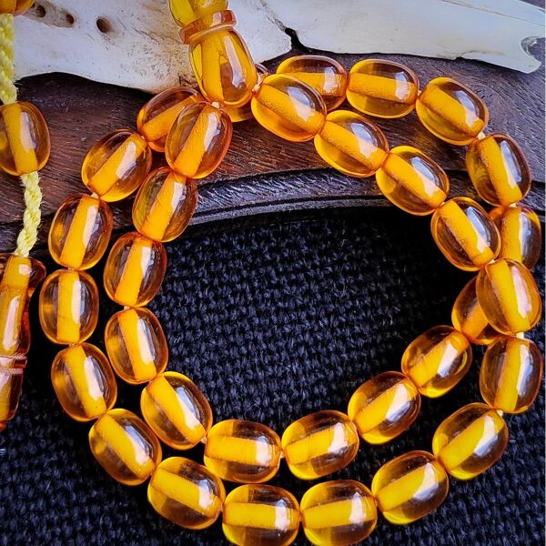 9x12 mm Altın Rengi Çubuk Sıkma Kehribar Tesbih