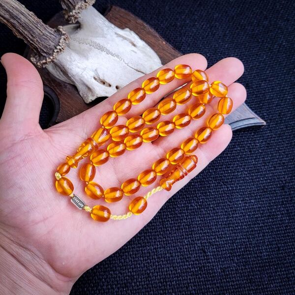 9x12 mm Altın Rengi Çubuk Sıkma Kehribar Tesbih