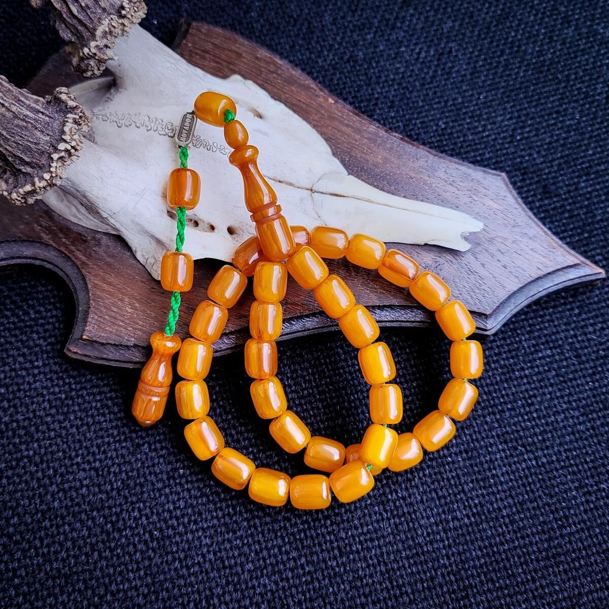 9x12 mm Altın Hamur Çubuk Sıkma Kehribar Tesbih