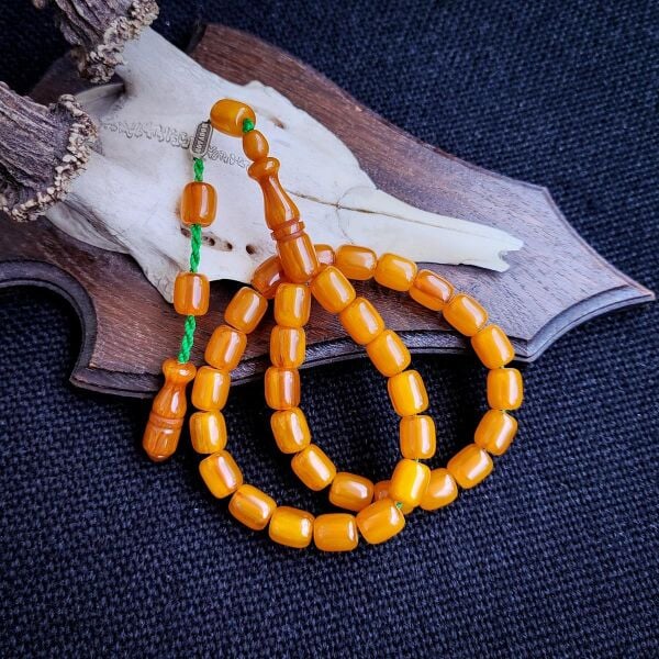 9x12 mm Altın Hamur Çubuk Sıkma Kehribar Tesbih