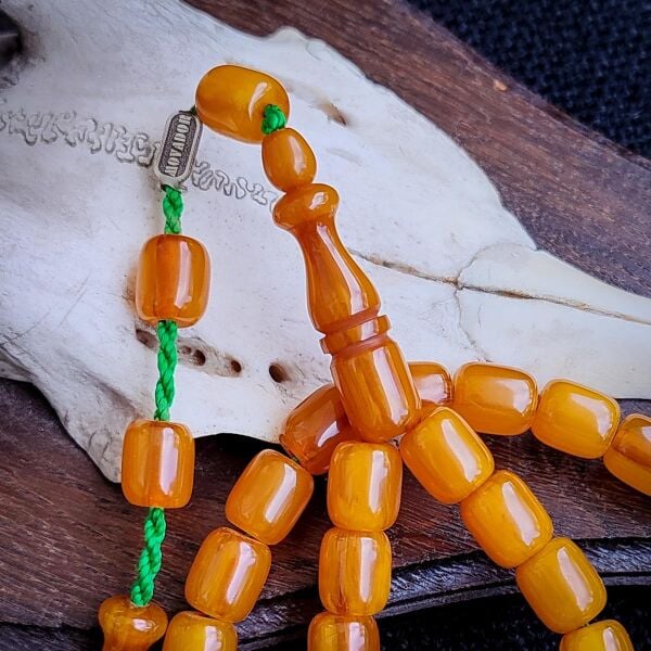 9x12 mm Altın Hamur Çubuk Sıkma Kehribar Tesbih