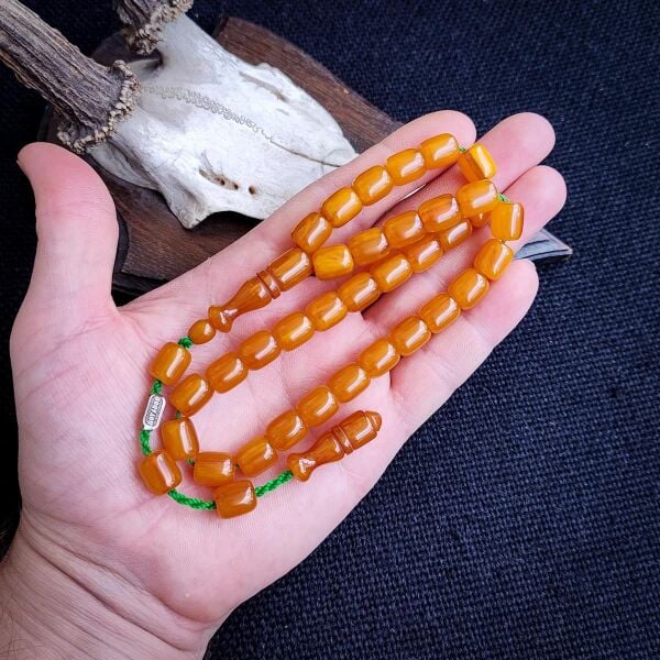 9x12 mm Altın Hamur Çubuk Sıkma Kehribar Tesbih