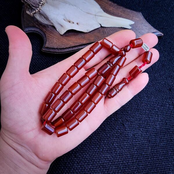 9x12 mm Kesme Tütün Rengi Çubuk Sıkma Kehribar Tesbih