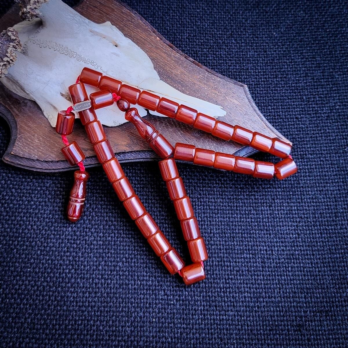 9x12 mm Kesme Tütün Rengi Çubuk Sıkma Kehribar Tesbih