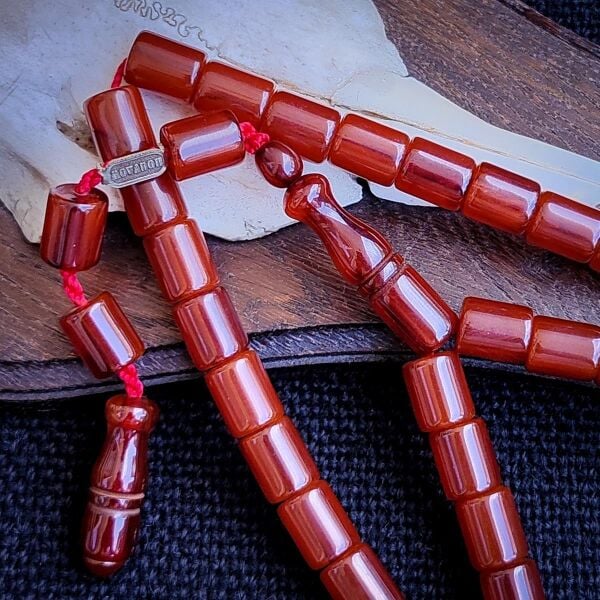 9x12 mm Kesme Tütün Rengi Çubuk Sıkma Kehribar Tesbih