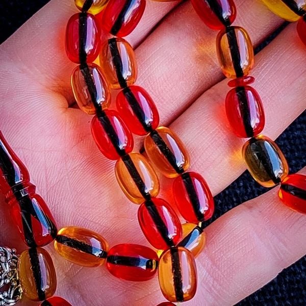 Kişiye Özel 9x12 mm Sarı Kırmızı Ateşi Kehribar Tesbih | Taraftar Tesbih
