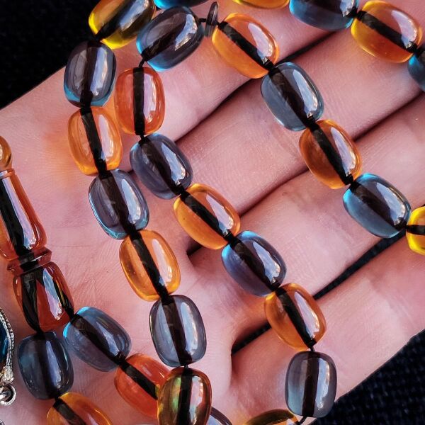 Kişiye Özel 9x12 mm Sarı Lacivert Ateşi Kehribar Tesbih | Taraftar Tesbih