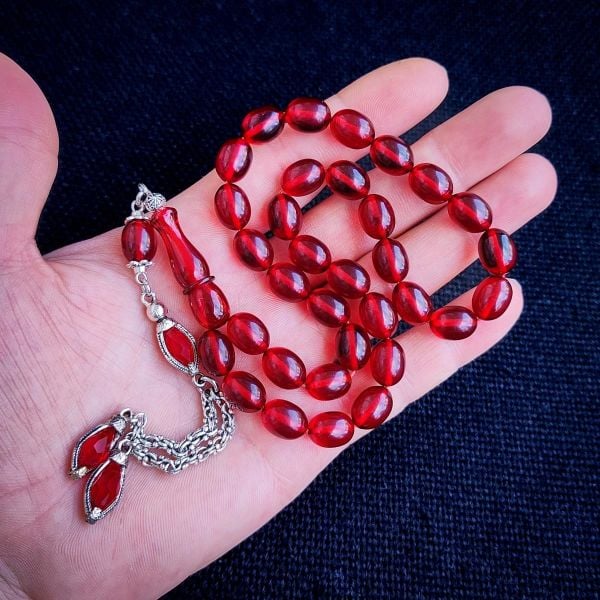 Kişiye Özel 9x12 mm Kırmızı Ateşi Kehribar Tesbih | Taraftar Tesbih