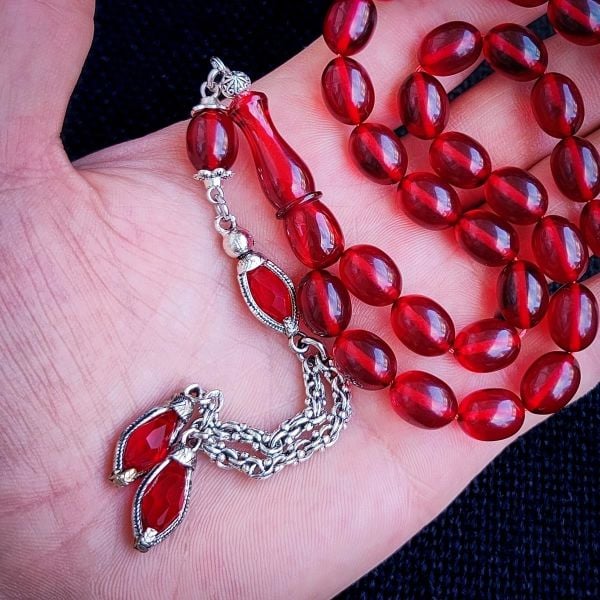 Kişiye Özel 9x12 mm Kırmızı Ateşi Kehribar Tesbih | Taraftar Tesbih