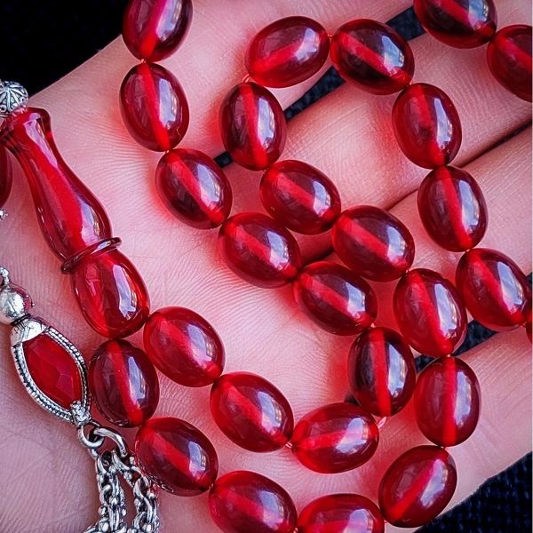 Kişiye Özel 9x12 mm Kırmızı Ateşi Kehribar Tesbih | Taraftar Tesbih
