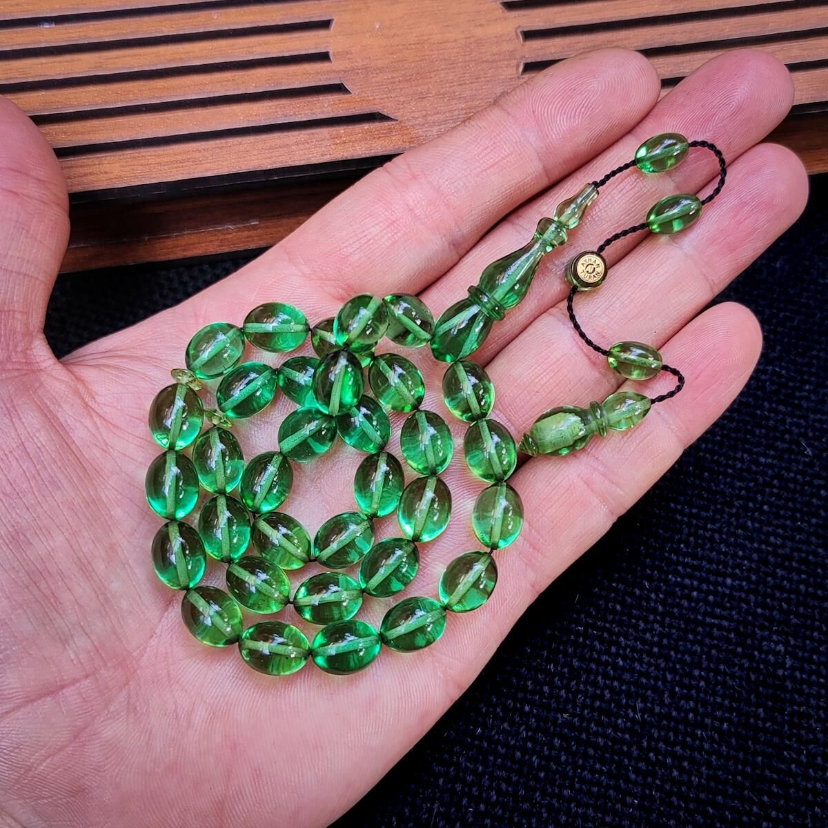 8x11 mm Hassas Delim Su Yeşili Zar Kehribar Tesbih | Ayhan Turan Usta İmzalı Tespih
