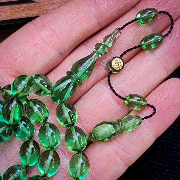 8x11 mm Hassas Delim Su Yeşili Zar Kehribar Tesbih | Ayhan Turan Usta İmzalı Tespih