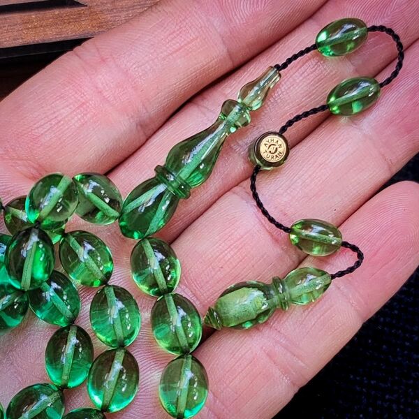 8x11 mm Hassas Delim Su Yeşili Zar Kehribar Tesbih | Ayhan Turan Usta İmzalı Tespih