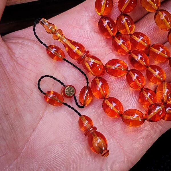 8x11 mm Hassas Delim Bal Rengi Zar Kehribar Tesbih | Ayhan Turan Usta İmzalı Tespih