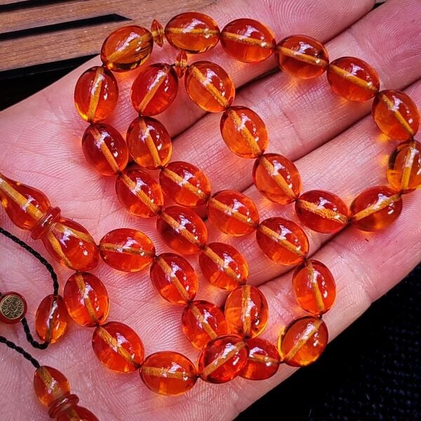 8x11 mm Hassas Delim Bal Rengi Zar Kehribar Tesbih | Ayhan Turan Usta İmzalı Tespih