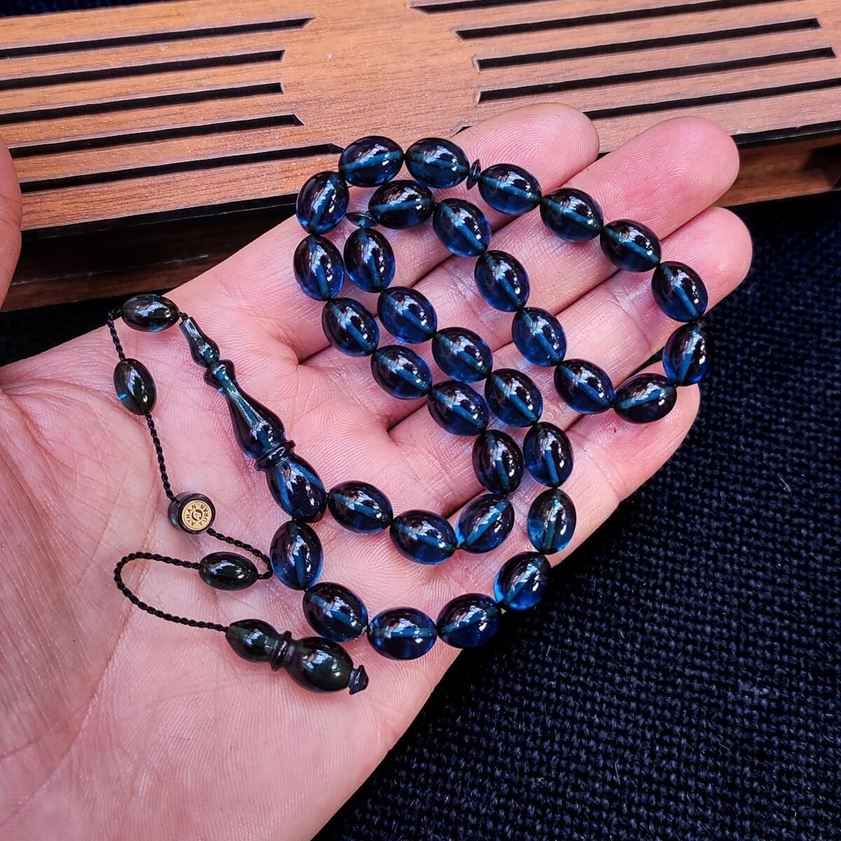 8x11 mm Hassas Delim Mavi Zar Kehribar Tesbih | Ayhan Turan Usta İmzalı Tespih