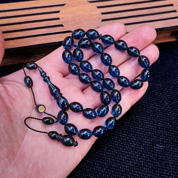 8x11 mm Hassas Delim Mavi Zar Kehribar Tesbih | Ayhan Turan Usta İmzalı Tespih