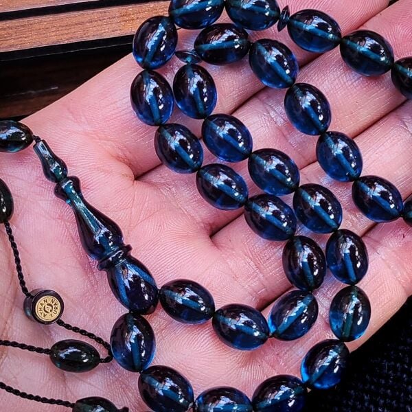 8x11 mm Hassas Delim Mavi Zar Kehribar Tesbih | Ayhan Turan Usta İmzalı Tespih