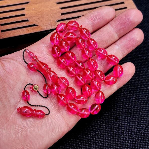 8x11 mm Hassas Delim Fuşya Rengi Zar Kehribar Tesbih | Ayhan Turan Usta İmzalı Tespih