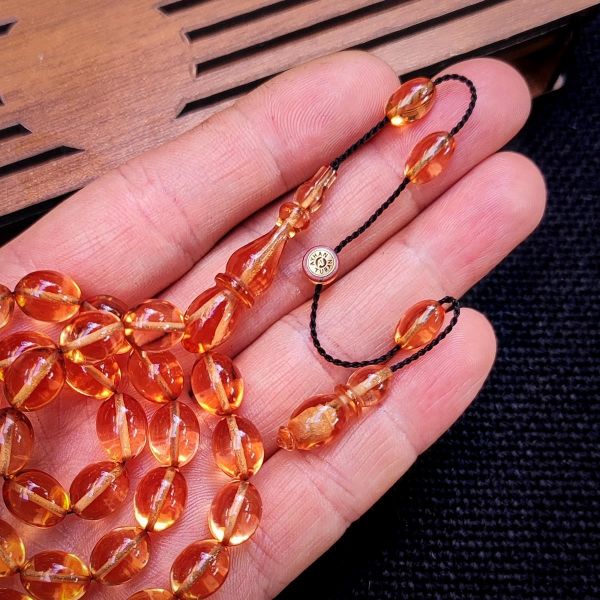8x11 mm Hassas Delim Ten Rengi Zar Kehribar Tesbih | Ayhan Turan Usta İmzalı Tespih