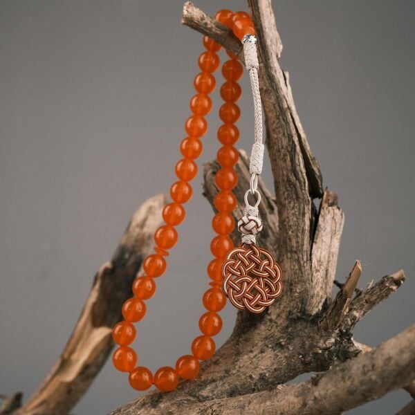 10 mm Turuncu Zar Kehribar Tesbih - Trabzon Kazaz Püsküllü Tespih