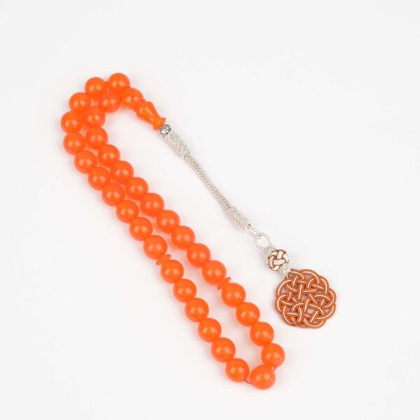 10 mm Turuncu Zar Kehribar Tesbih - Trabzon Kazaz Püsküllü Tespih