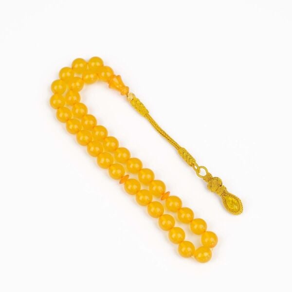 10 mm Sarı Zar Kehribar Tesbih - Trabzon Kazaz Püsküllü Tespih