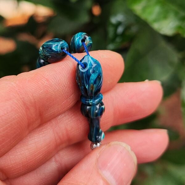 8X12 mm Gümüş Püsküllü Sündülüs Tesbih - Sandoloz Baga - Çekoslavak Tesbih