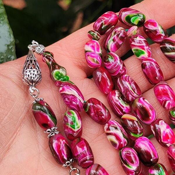 8X12 mm Gümüş Püsküllü Sündülüs Tesbih - Sandoloz Baga - Çekoslavak Tesbih