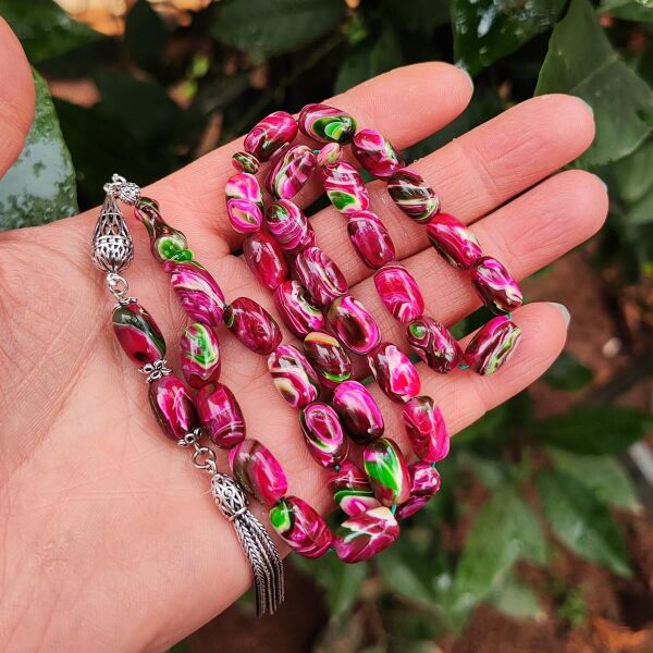 8X12 mm Gümüş Püsküllü Sündülüs Tesbih - Sandoloz Baga - Çekoslavak Tesbih