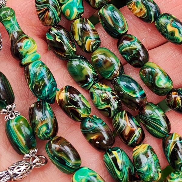 8X12 mm Gümüş Püsküllü Sündülüs Tesbih - Sandoloz Baga - Çekoslavak Tesbih