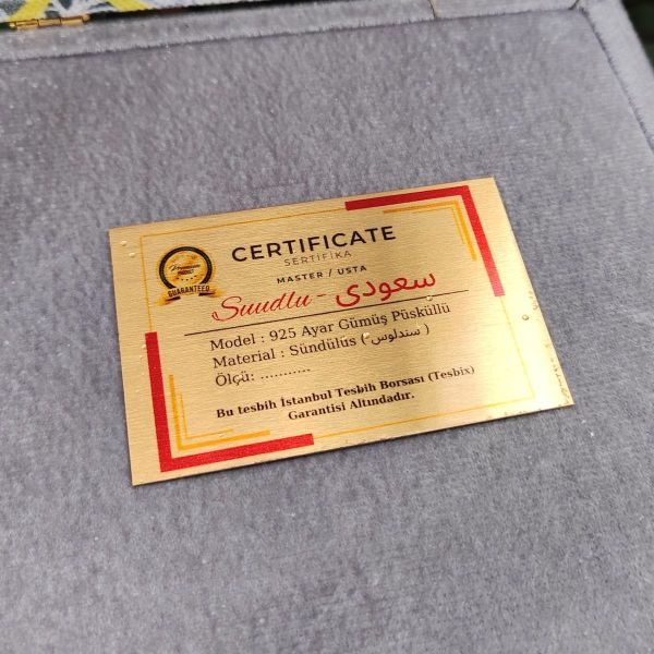 8X12 mm Gümüş Püsküllü Sündülüs Tesbih - Sandoloz Baga - Çekoslavak Tesbih
