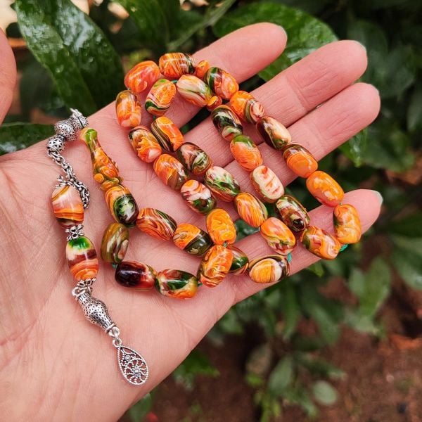 8X12 mm Gümüş Püsküllü Sündülüs Tesbih - Sandoloz Baga - Çekoslavak Tesbih