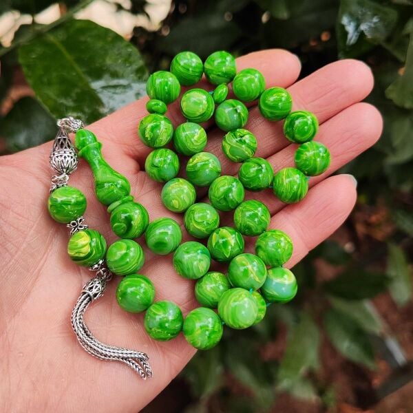 8X12 mm Gümüş Püsküllü Sündülüs Tesbih - Sandoloz Baga - Çekoslavak Tesbih