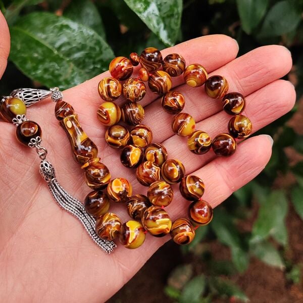 8X12 mm Gümüş Püsküllü Sündülüs Tesbih - Sandoloz Baga - Çekoslavak Tesbih