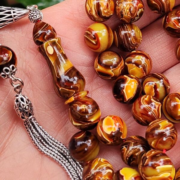 8X12 mm Gümüş Püsküllü Sündülüs Tesbih - Sandoloz Baga - Çekoslavak Tesbih