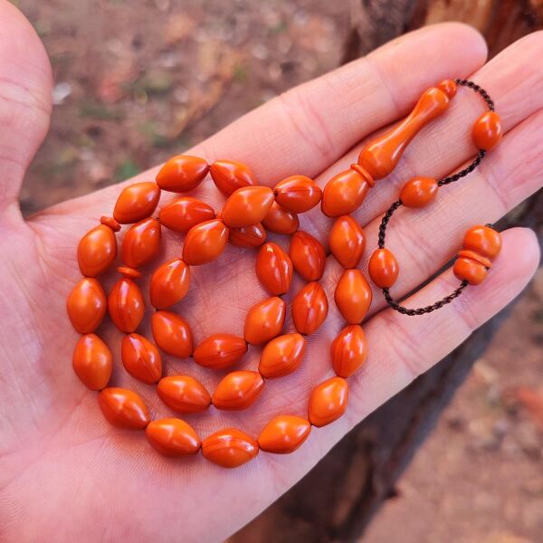 9x12 mm Koyu Sarı Alman Fiber Tesbih | Usta İşçilikli Tespih