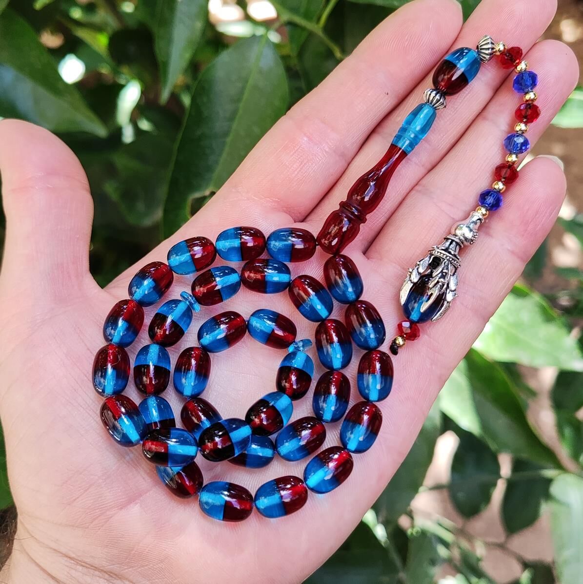 9x12 mm Pençe Model Bordo Mavi Taraftar Tesbih - Pleksi Glass Uçak Camı Tesbih