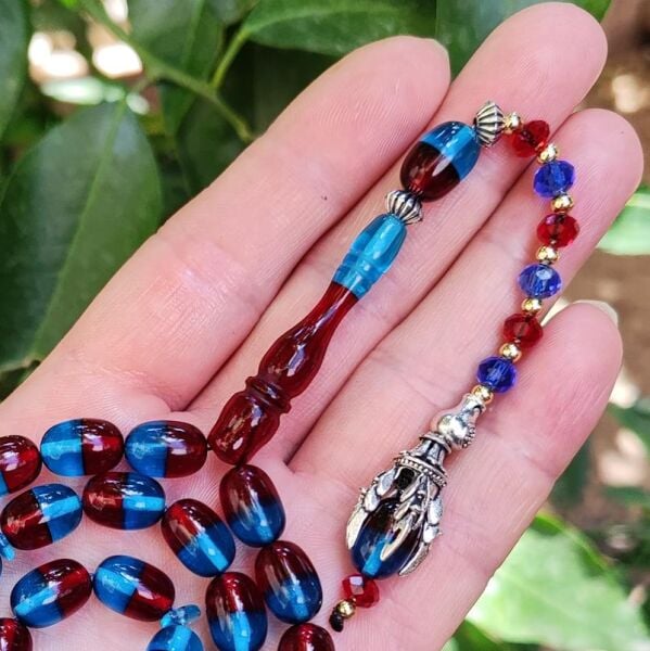 9x12 mm Pençe Model Bordo Mavi Taraftar Tesbih - Pleksi Glass Uçak Camı Tesbih