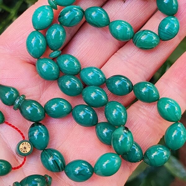 8x11 mm Mesut Elma Usta İmzalı Turkuaz Sıkma Kehribar Tesbih