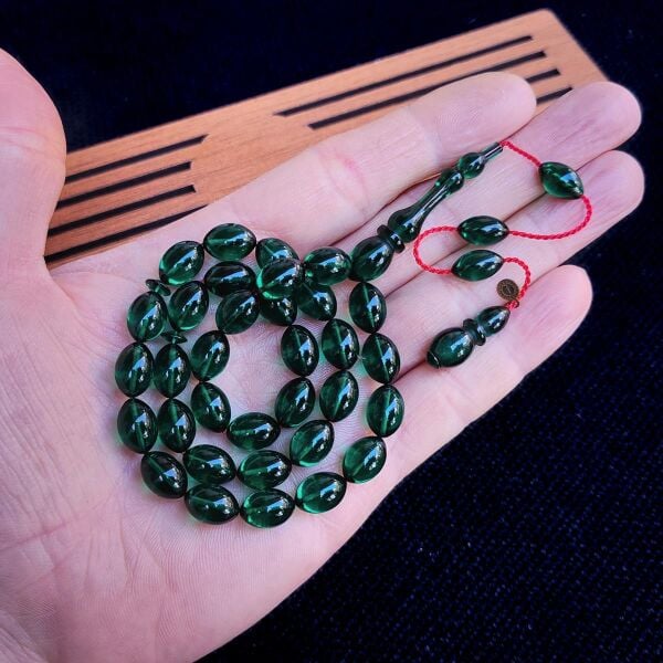 8x12 mm Petrol Yeşili Fatih Erbabacan Usta İşçilikli Zar Kehribar Tesbih