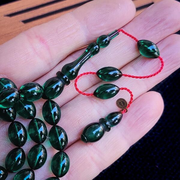 8x12 mm Petrol Yeşili Fatih Erbabacan Usta İşçilikli Zar Kehribar Tesbih