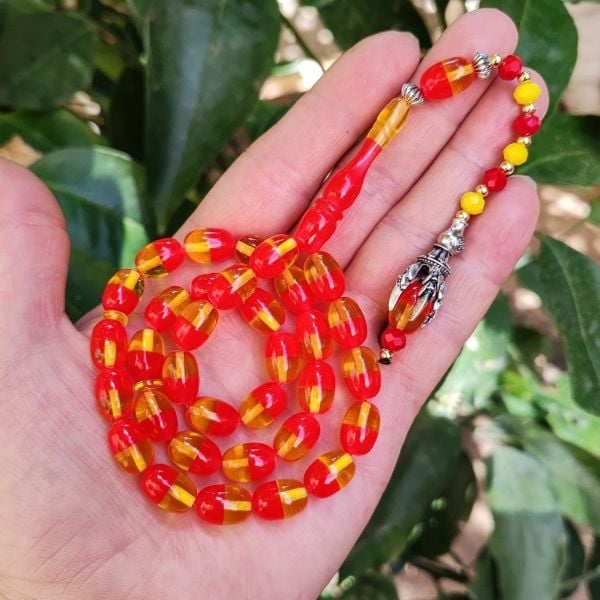 9x12 mm Pençe Model Sarı Kımızı Taraftar Tesbih - Pleksi Glass Uçak Camı Tesbih