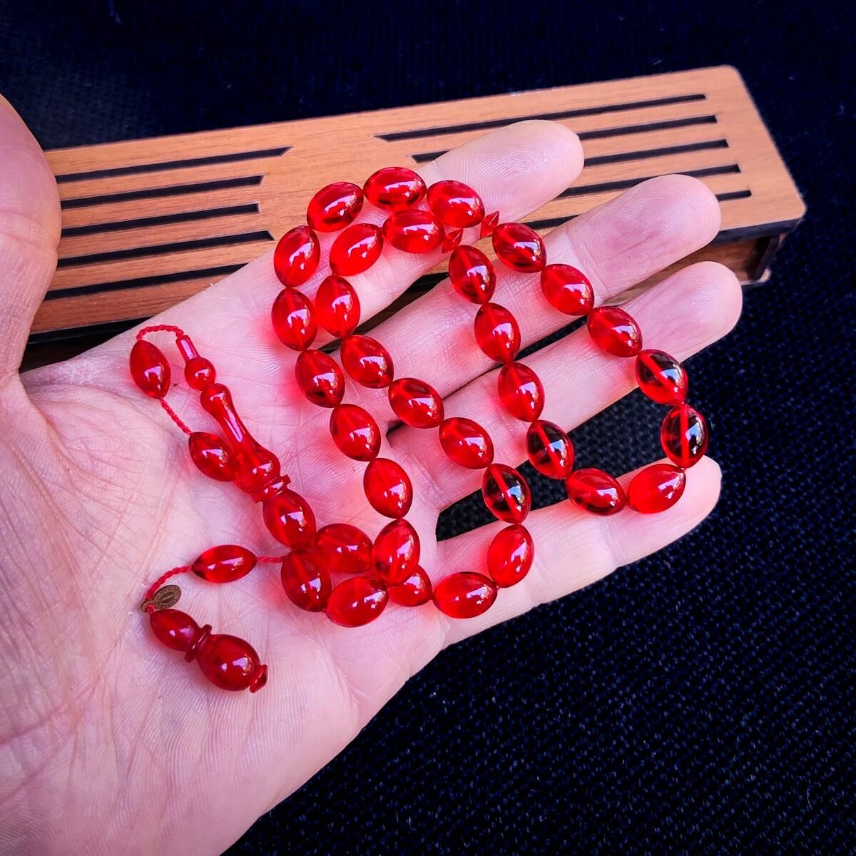 8x12 mm Kırmızı Fatih Erbabacan Usta İşçilikli Zar Kehribar Tesbih